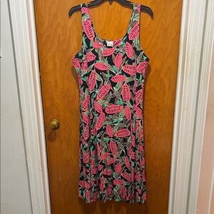 NIC+ZOE Leaf Print Midi Dress - Pink and Green